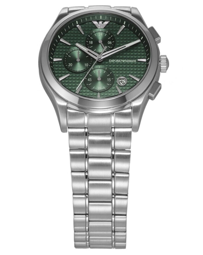 Emporio Armani Paolo Chronograph Green Dial Silver Steel Strap Watch For Men - AR11529 - Image 2